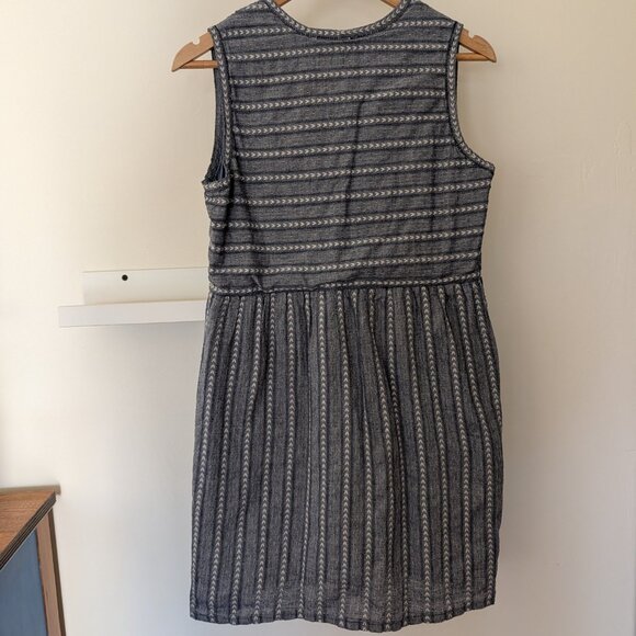 beachlunchlounge Cotton Sleeveless Lined Blue White Chambray Striped Dress M - Picture 3 of 5